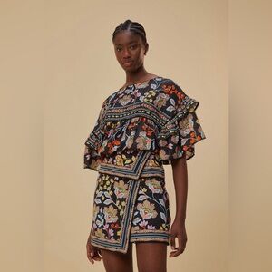 Farm Rio Flowery Black Mini Skirt